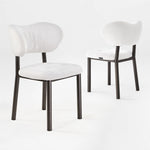 Nibbles Upholstered Dining Chair Detail. White Geometric Fabric, Dark Legs. Modern Dining Room Seating 2 pcs