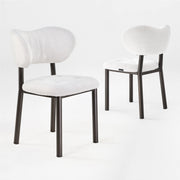 Nibbles Upholstered Dining Chair Detail. White Geometric Fabric, Dark Legs. Modern Dining Room Seating 2 pcs