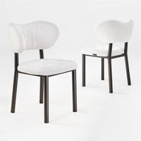 Nibbles Upholstered Dining Chair Detail. White Geometric Fabric, Dark Legs. Modern Dining Room Seating 2 pcs