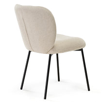Sage Upholstered Dining Chair, Off-White Fabric, Black Metal Legs. Modern Design for Dining Areas.