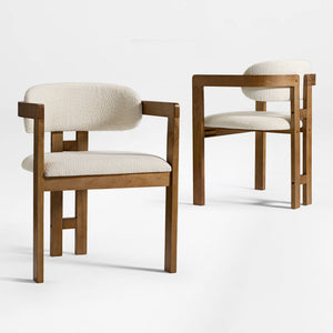 Eureka Ergonomic Elle Boucle Dining Chair, Ivory bouclé upholstery and walnut wood frame, mid-century style 2pcs