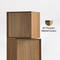 Eureka Ergonomic Cubo walnut cube close-up showing 45-degree precision mitered corners with inset detail