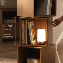 Eureka Ergonomic Cubo walnut cube interior holding books and magazines with a 12 7/6 inch height callout