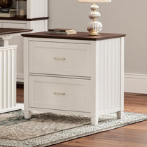 Ark Es 29 File Storage Cabinet in White With a Brown Top, Offering Elegant Home Office Storage.