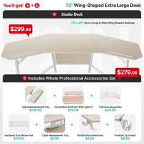 72 Wing-Shaped Eureka Ergonomic Studio Desk With Accessories, Includes Keyboard Tray, Rgb Lights and More.