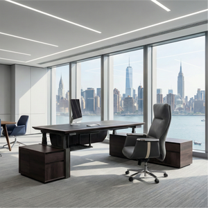 Eureka Ergonomic Executive Office Set with Zen Classic Standing Desk and Luxury Royal II Executive Chair in manager office.