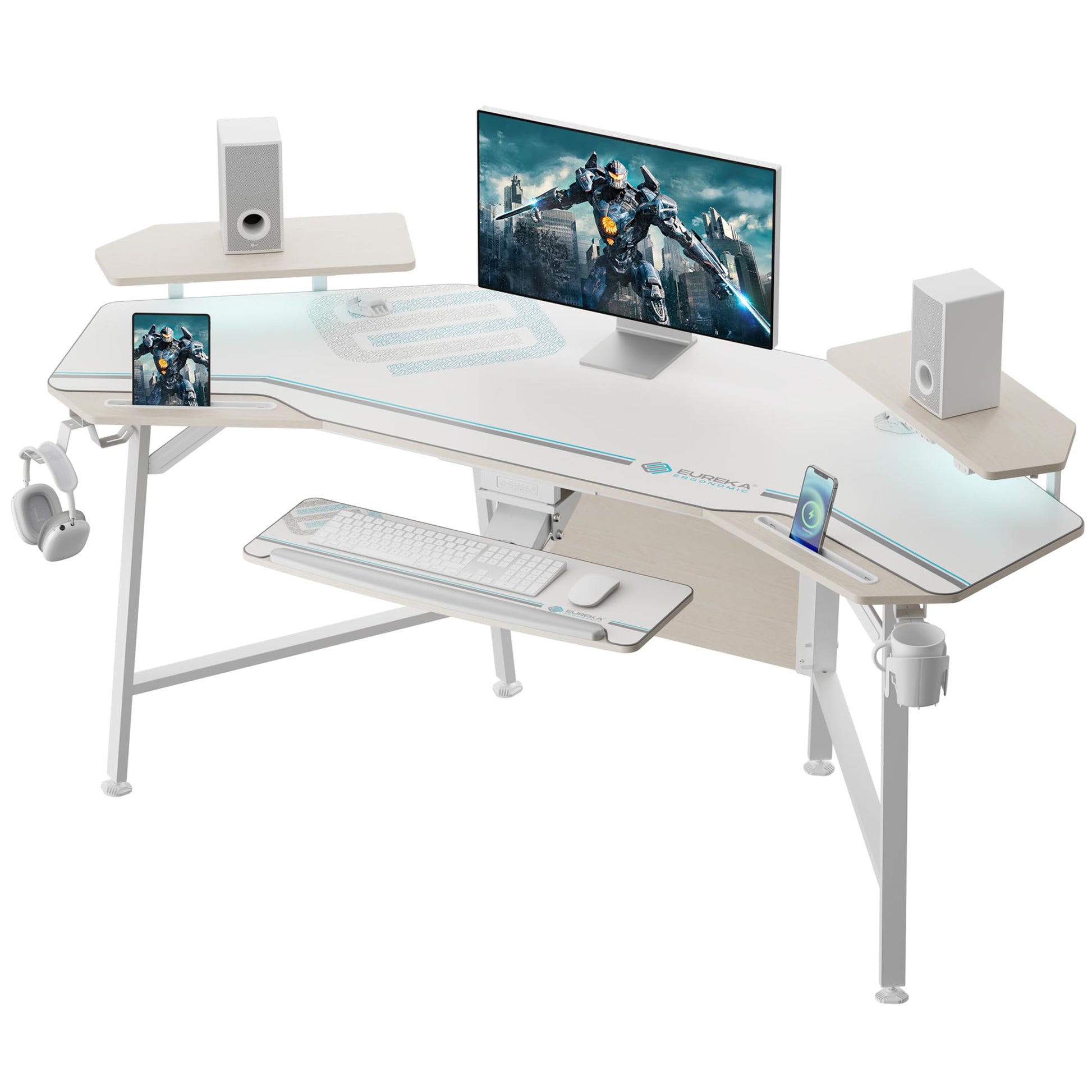 Eureka Ergonomic Aero, 72'' Modern Wing Shaped Gaming Desk, White