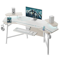 Eureka Ergonomic Aero Wing Desk, White Gaming Desk With Monitor, Keyboard, Speakers, and Accessories, Ideal for Streaming.