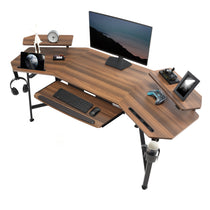 Eureka Ergonomic Aero Wing Studio Desk, Walnut Gaming Desk With Monitor, Keyboard, and Accessories.
