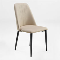Off-White Chester Dining Chair With Black Legs, Pu Leather Upholstered for Dining Room.