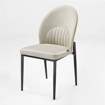 Off-White Leather Dining Chair With Black Metal Legs. Modern Minimalist Dining Room Furniture.