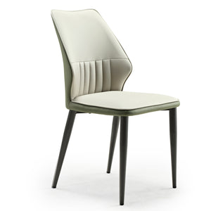 Modern Dining Chair Set of 2 in Gray and Bottle Green Upholstery, Minimalist Design for Dining Spaces.