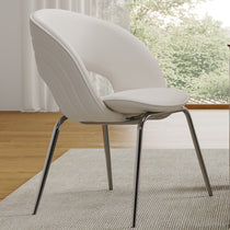 Shanean Velvet Dining Chair in Off-White With Chrome Legs, Modern Design. Velvet Dining Chair for Living Or Dining Room.