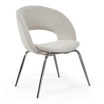 Shanean Velvet Dining Chair in Off-White With Metal Legs, Modern Dining Chair.