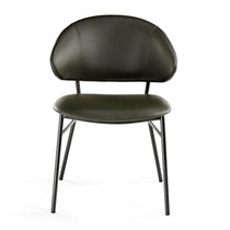 Finn Dining Side Chair in Green Faux Leather With Black Steel Legs. Modern Dining Side Chair.