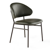 Finn Dining Chair in Green Faux Leather With Black Steel Legs. Modern Dining Side Chair.