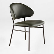 Finn Dining Chair in Green Faux Leather With Black Steel Legs. Modern Dining Side Chair.
