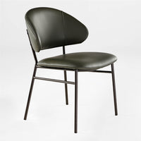 Finn Dining Chair in Green Faux Leather With Black Steel Legs. Modern Dining Side Chair.