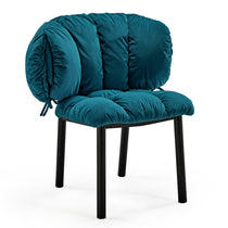 Rlesana Teal Velvet Dining Chair With Quilted Back and Seat, Black Legs. Luxurious Dining Furniture.