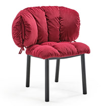 Rlesana Velvet Dining Chair in Red, With Petal-Shaped Back and Black Metal Legs. a Luxurious Velvet Dining Chair.