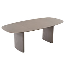 Stella 86.06 Oval Dining Table in Gray. Modern Oval Dining Table With Gray Tabletop and Ribbed Supports.