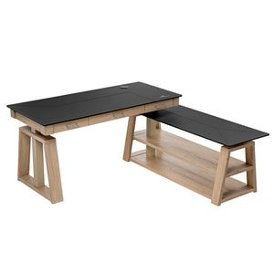 Ark Ex Executive Standing Desk in Black Faux Leather and Oak Veneer, Featuring Integrated Storage.