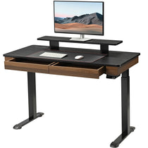 Eureka Ergonomic 47 Standing Desk With Drawers and Monitor Riser, Black Top and Wood Finish.