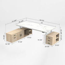 Eureka Ergonomic Zen Pro Executive Standing Desk Dimensions: White Marble Top and Wood Cabinets, Office Furniture.