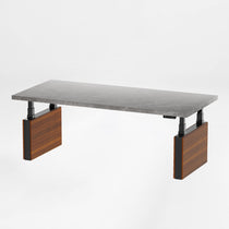 Eureka Ergonomic Zen Pro Executive Standing Desk With Gray Sintered Stone Desktop and Wood Accents.