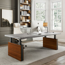 Zen Pro Executive Standing Desk With Sintered Stone Desktop and Wood Accents, Modern Office Furniture.