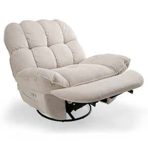 Grayson Power Recliner Chair Beige Fabric, Rocking Swivel, and Comfortable Design.