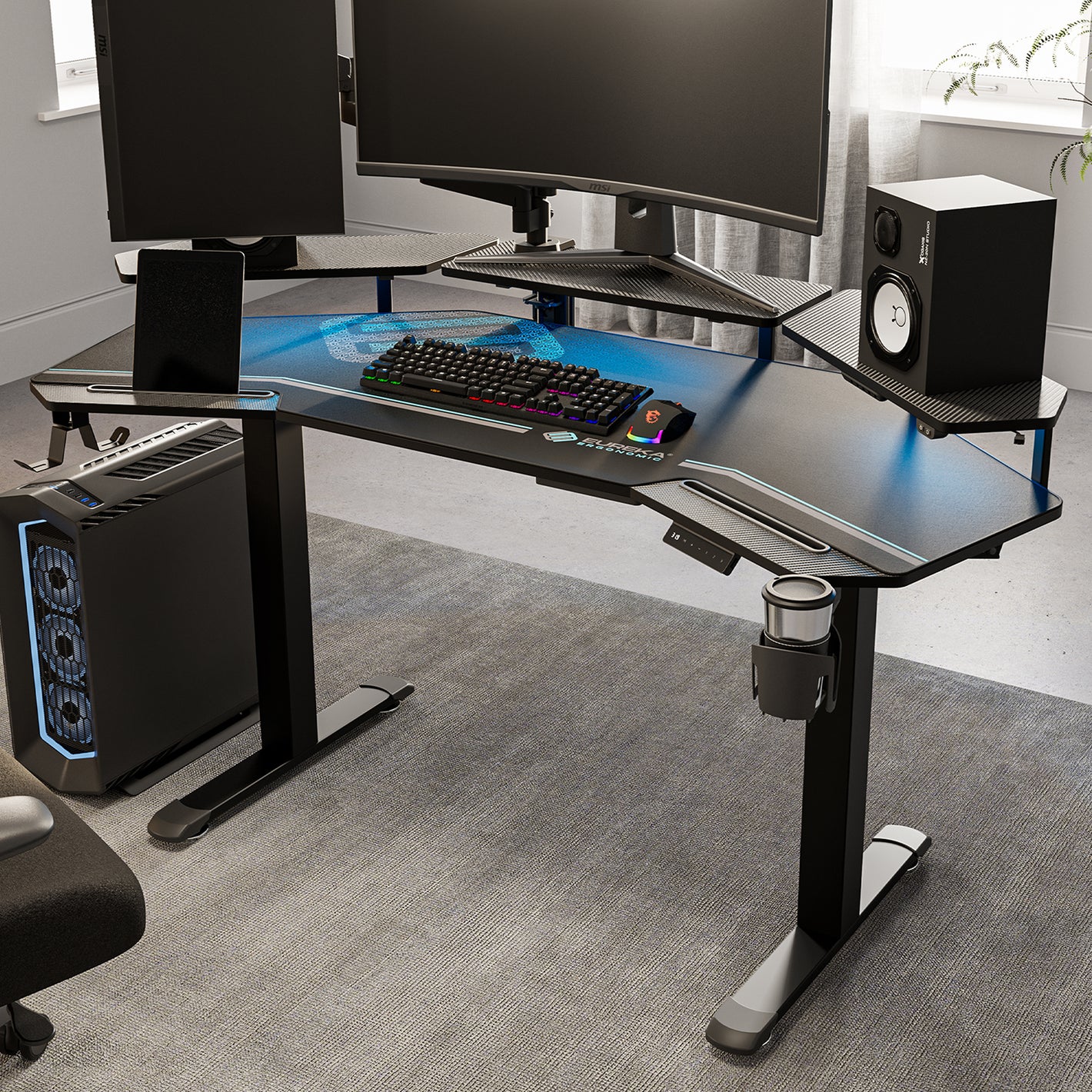 Eureka Ergonomic Aero Pro Gaming Desk With Accessories and Led Lighting.