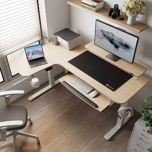 L-shaped Standing Desk, Maple White-colored, Left