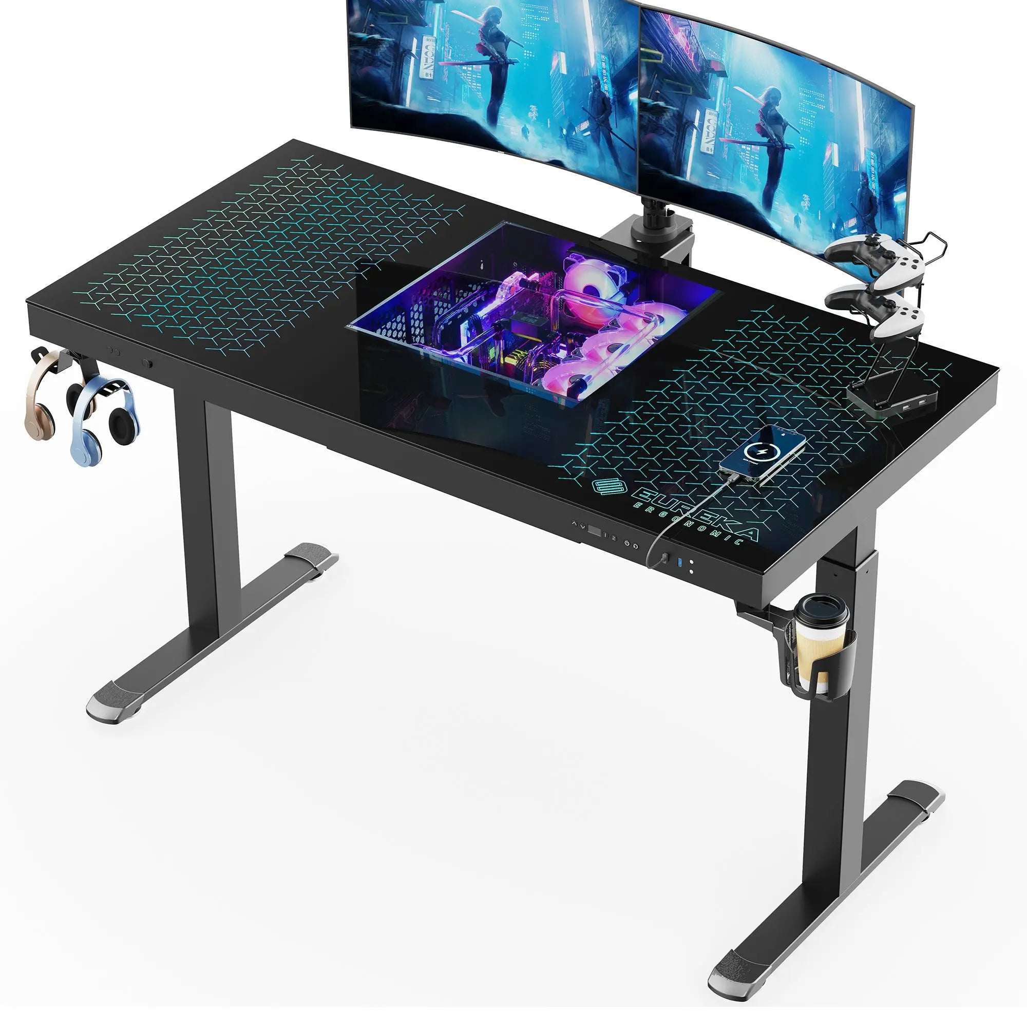 Eureka Ergonomic 55 Gaming Standing Desk with PC Case and Glass Desktop