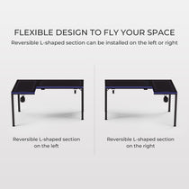 Eureka Ergonomic GTG-L60 L-Shaped Gaming Desk Showing Reversible L-Shape Design for Flexible Setup.