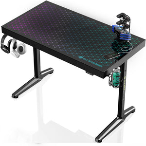 GTG 43 Gaming Glass Desk, Black-colored