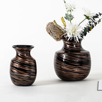 Rustic Vase With Copper and Black Swirl Design, Perfect for Dining Table Or Shelf Decor.