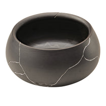 Dark Gray Ceramic Vase With Silver Crack Detail, Ideal for Dining Table Or Shelf.