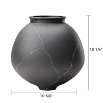 Dark Gray Ceramic Vase With Silver Crack Detail, Ideal for Dining Table Or Shelf Decor, 10 1/4 X 10 5/8.