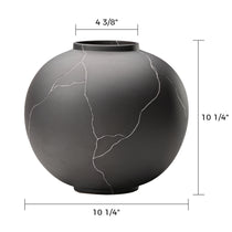 Dark Gray Ceramic Vase With Silver Crack Detailing, 4 3/8 X 10 1/4, Perfect for Dining Table Or Shelf Decor.