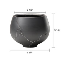 Dark Gray Ceramic Vase With Silver Crack Detail, Ideal for Dining Table Or Shelf Decor, 4 3/4X5 1/8X6 3/4.