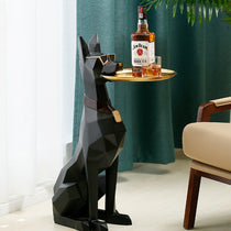 Black Geometric Doberman Side Table With Jim Beam Bourbon, Modern Furniture.