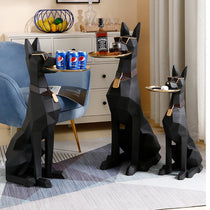 Geometric Black Doberman Dog Side Table With Whiskey Tray and Pepsi Cans, Modern Furniture.