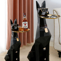 Black Geometric Doberman Side Table With Jim Beam Whiskey, Modern Furniture, Functional Decor.