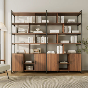Napa Wood Bookcase Cabinet, Bottom Storage, Adjustable Book Shelves