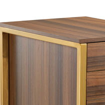Walnut File Cabinet With Gold Metal Frame, Office Storage Furniture Detail.