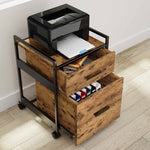 Rolling File Cabinet with Drawers, Rustic Brown