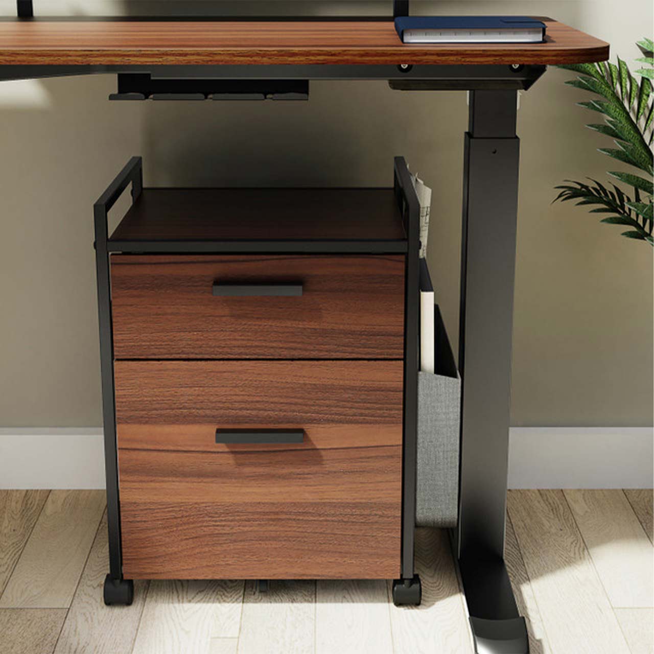Rolling File Cabinet with Drawers, Walnut