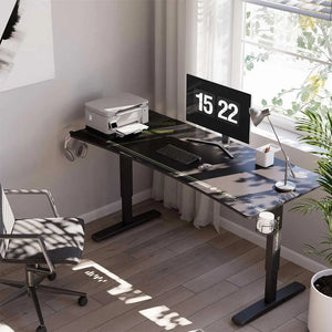 Eureka Ergonomic Manual Height Adjustable Gaming Desk, Black, With Accessories and Ergonomic Design.