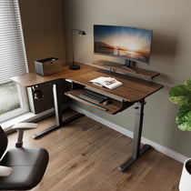 Eureka Ergonomic L-Shaped Standing Desk With Monitor, Keyboard, and Maple Wood Finish, Ergonomic Workspace.